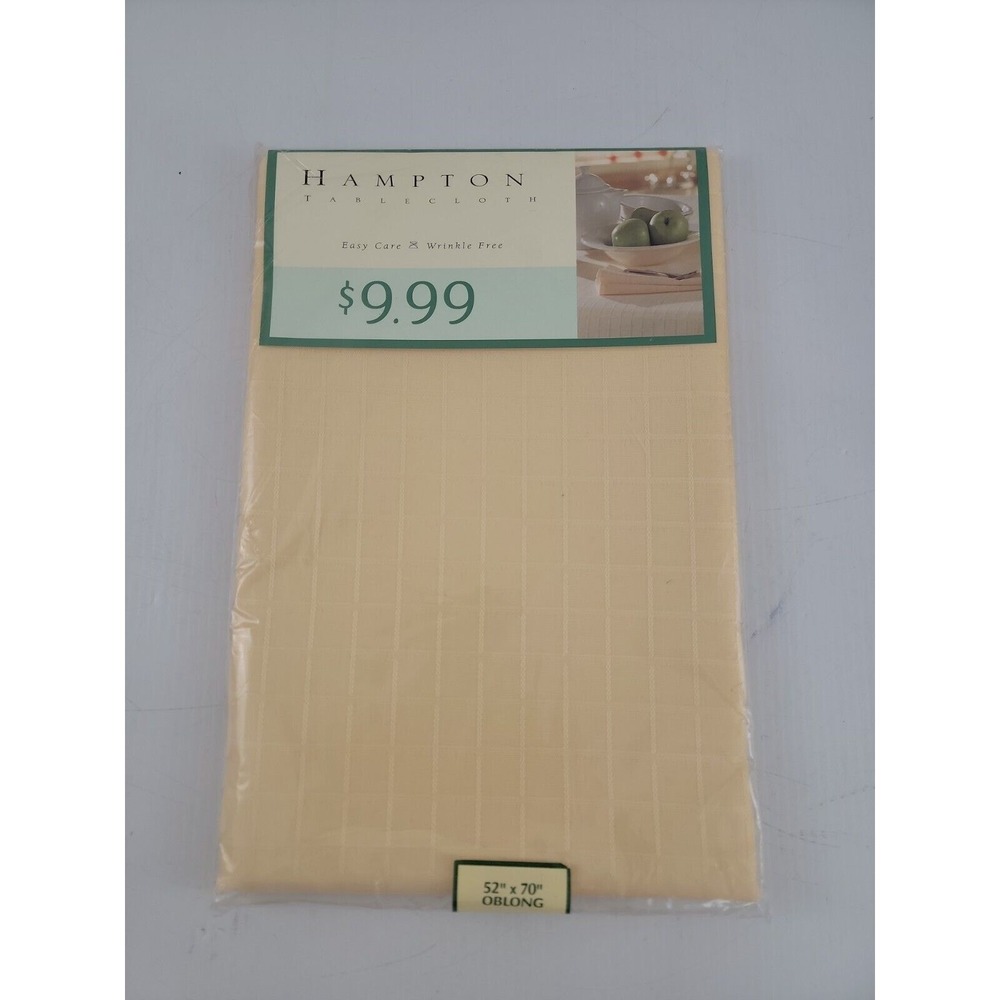 Vintage Hampton Textured Yellow Tablecloth Square Check 52"x70" Oblong NOS NEW